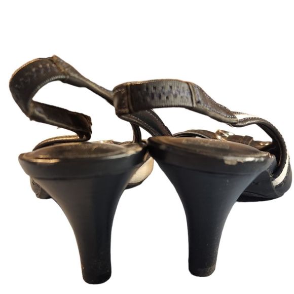 Etienne Aigner Coleus Shoes Open Toe Slingback Heels Shoes Black White WomSize 8 - Picture 7 of 10